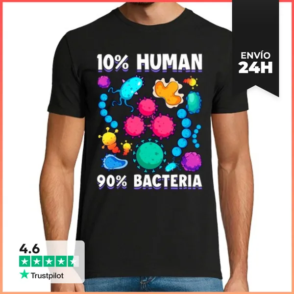 Camiseta Hombre Clásica 10 Humano 90 Bacteria Biología Ciencia