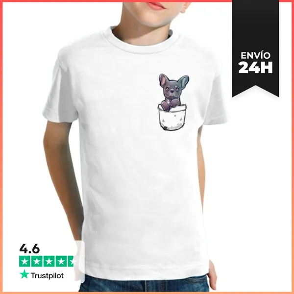 Camiseta Clásica Para Niños Bolsillo Lindo Bulldog Francés -