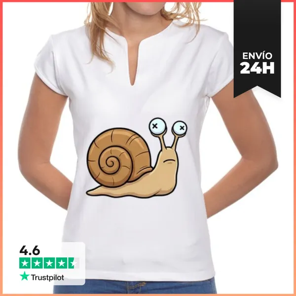Camiseta Mujer Cuello Mao Caracol Divertido X Ojos Caricatura