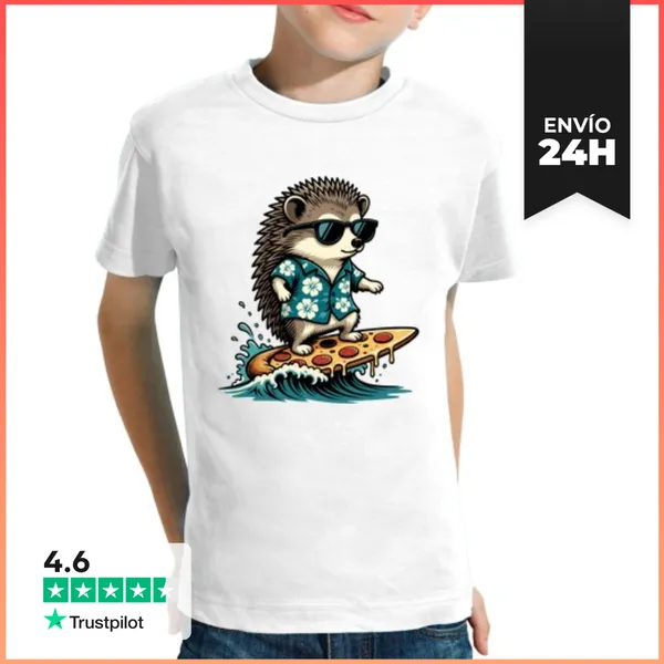 Camiseta Clásica Para Niños Erizo Surfista Divertido En Pizza