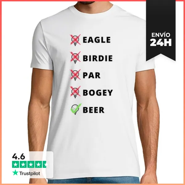 Camiseta Hombre Clásica Eagle Birdie Par Bogey Cerveza Golf Fun