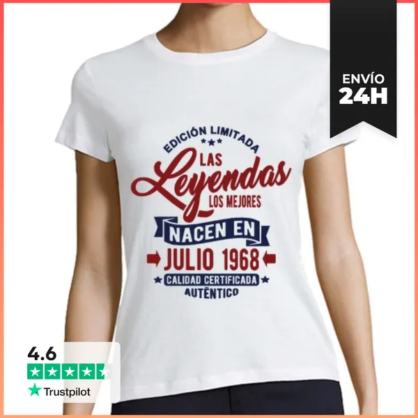Camiseta Mujer Clásica Las Leyendas Nacen En Julio 1968