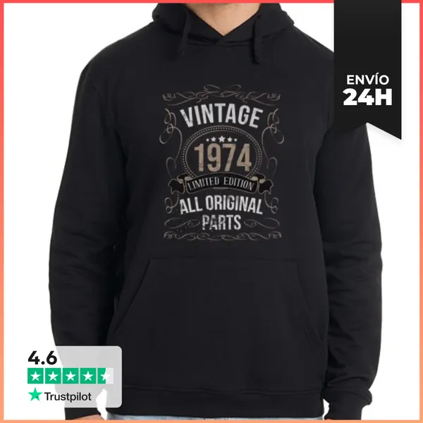 Sudadera Unisex Con Capucha Vintage 1974 Cumpleaños Piezas