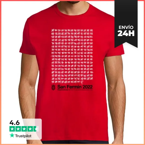 Camiseta Hombre Clásica San Fermín 2022 Camiseta Roja Chico