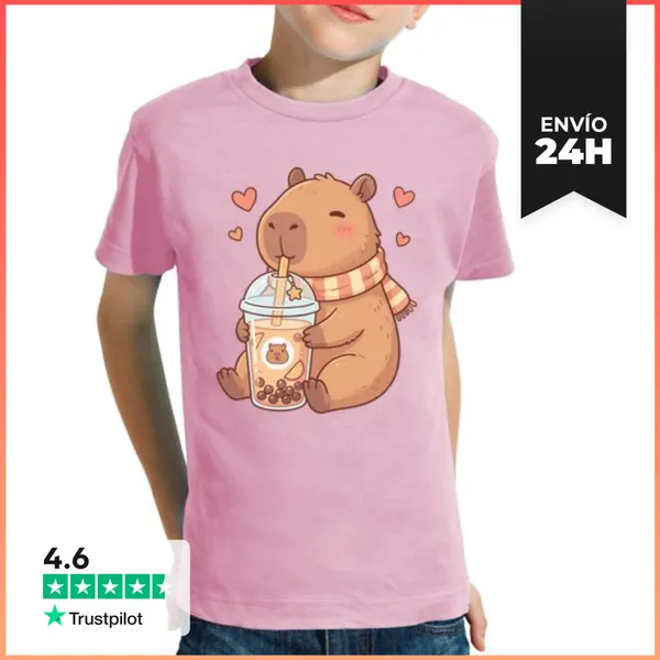 Camiseta Clásica Para Niños Capibara Kawaii Boba LaTostadora