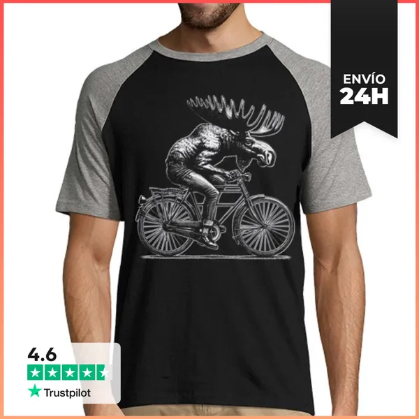 Camiseta Hombre, Estilo Béisbol ALCE MONTANDO EN BICI LaTostadora