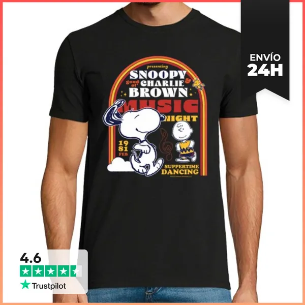 Camiseta Hombre Clásica Snoopy Charile Brown Dancing 1981 Hall