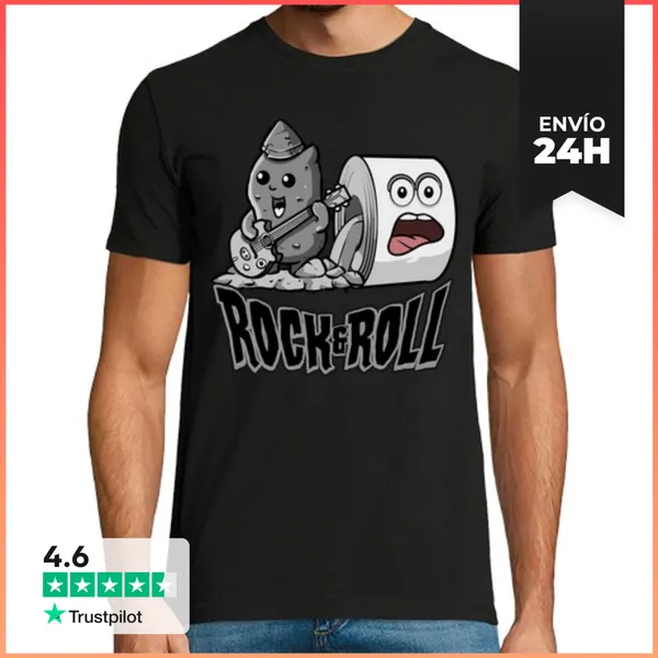 Camiseta Hombre Clásica Rock And Roll Papel Higiénico Y Roca