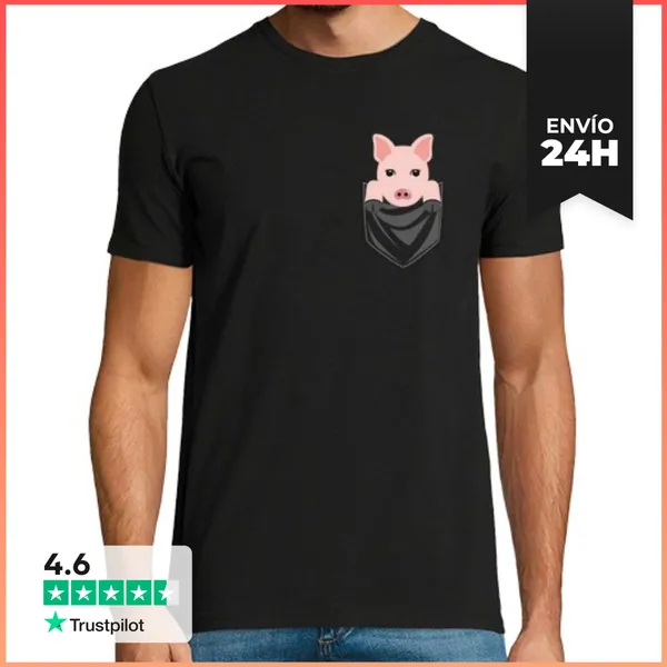 Camiseta Hombre Clásica Mascota Minicerdo Bolsillo LaTostadora