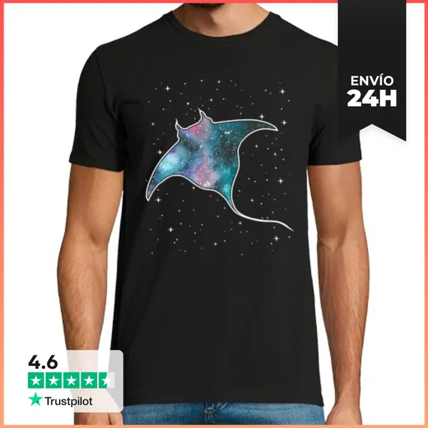 Camiseta Hombre Clásica Manta Rayo Vía Láctea Galaxias Mantarraya