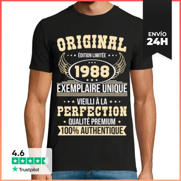 Camiseta Hombre Clásica Cumpleaños 35 Años - Original 1988