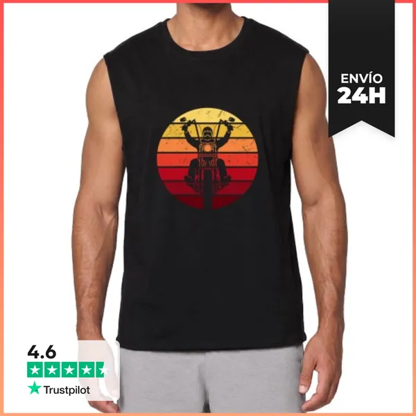 Camiseta Sin Mangas Moto Choper Retro Atardecer - Motero Vintage