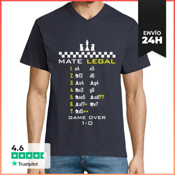 Camiseta Hombre, Cuello Pico Ajedrez - Mate Legal LaTostadora