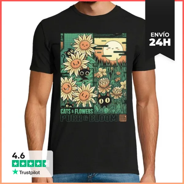 Camiseta Hombre Clásica Cats And Flowers LaTostadora