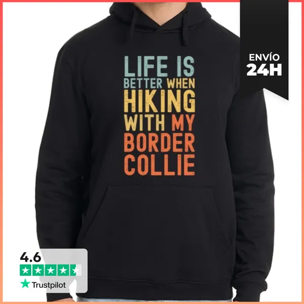 Sudadera Unisex Con Capucha Senderismo Con Mi Border Collie Retro