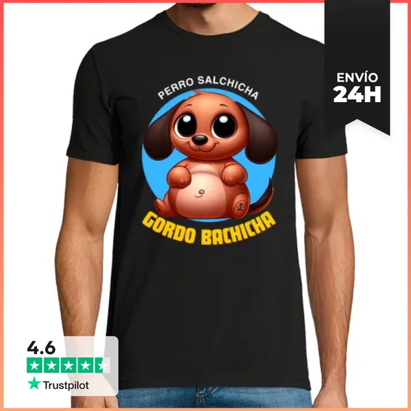 Camiseta Hombre Clásica Perro Salchicha, Gordo Bachicha. Hombre,