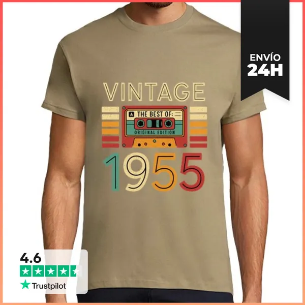 Camiseta Hombre Clásica Vintage 1955 - Diseno Retro Con Cassette