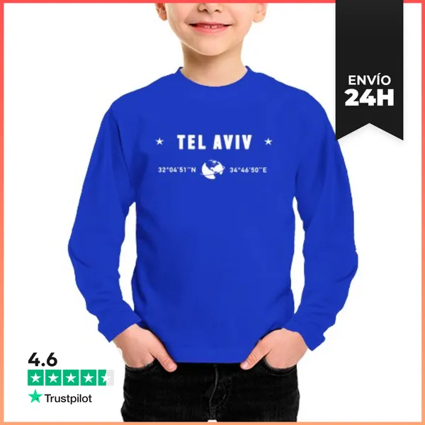 Camiseta Manga Larga Para Niños Tel Aviv Coordenadas GPS Estilo