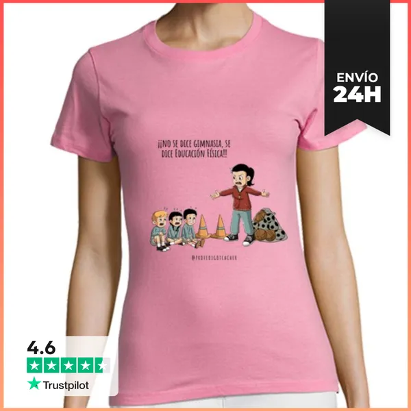 Camiseta Mujer Clásica Mujer, Manga Corta, Rosa, Calidad Premium