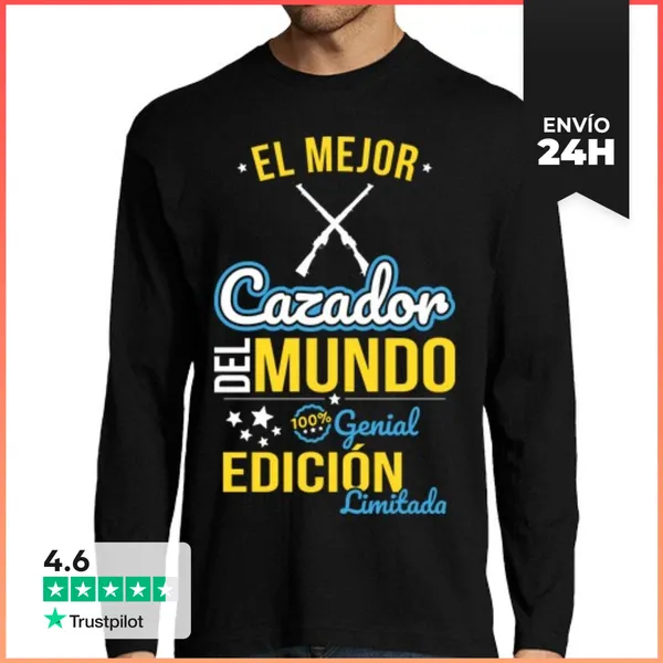 Camiseta Hombre Manga Larga El Mejor Cazador Del Mundo Regalo