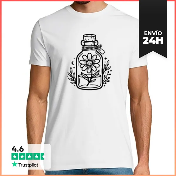 Camiseta Hombre Clásica Margarita En Frasco Cilíndrico