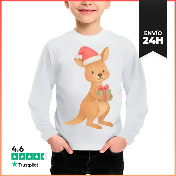 Camiseta Manga Larga Para Niños CANGURO NAVIDAD SANTA CLAUS XMAS