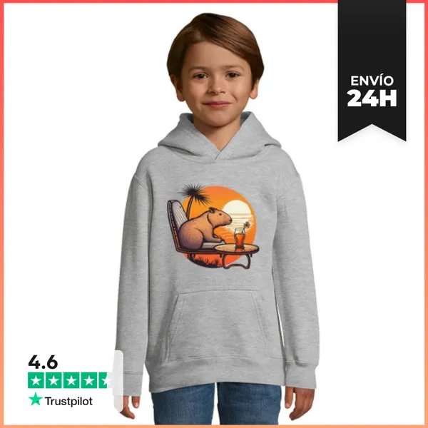 Sudadera Para Niños Con Capucha Capibara De Vacaciones