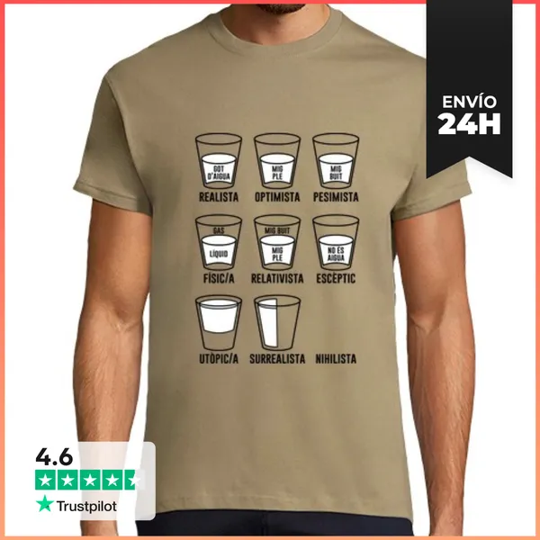 Camiseta Hombre Clásica Vasos Optimismo Gots Optimisme