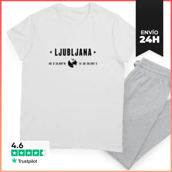 Pijama Ljubljana Texto Negro Coordenadas Geográficas Y Globo