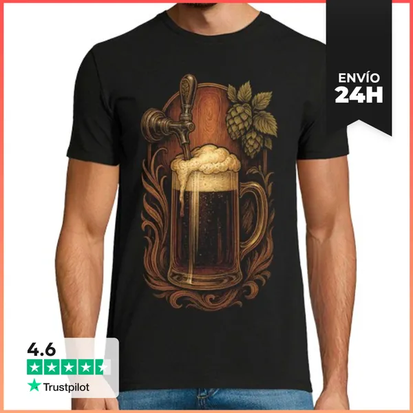 Camiseta Hombre Clásica Tirador Jarra De Cerveza Y Lópulo Beer