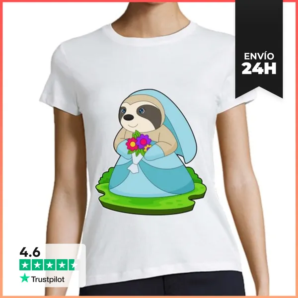 Camiseta Mujer Clásica Novia Perezosa Ramo De Flores Boda
