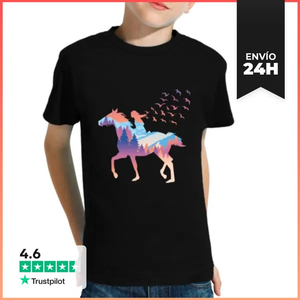 Camiseta Clásica Para Niños Paseo En El Bosque A Caballo Y Niña