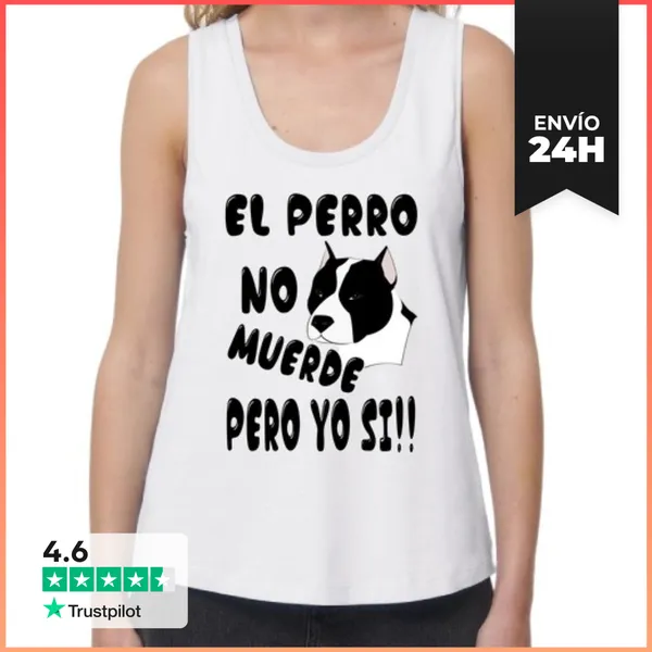 Camiseta Mujer Sin Mangas, Loose Fit El Perro No Muerde