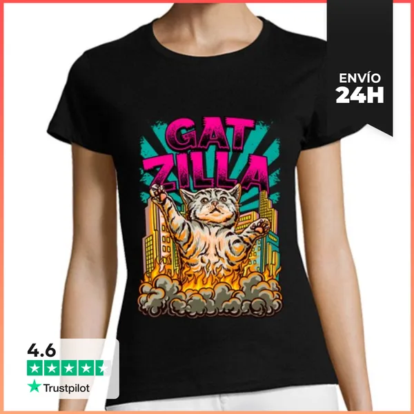 Camiseta Mujer Clásica Gato Godzilla Gatzilla Anime Manga Japón