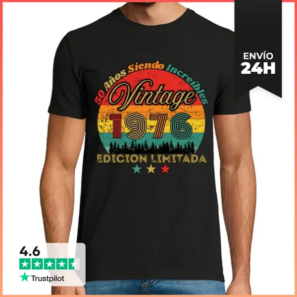 Camiseta Hombre Clásica Vintage 1976 Establecido Buen Estado