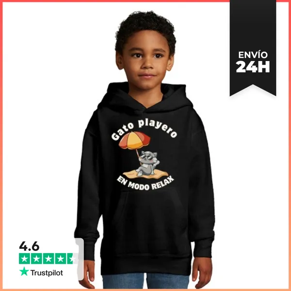 Sudadera Para Niños Con Capucha Gato Playero En Modo Relax