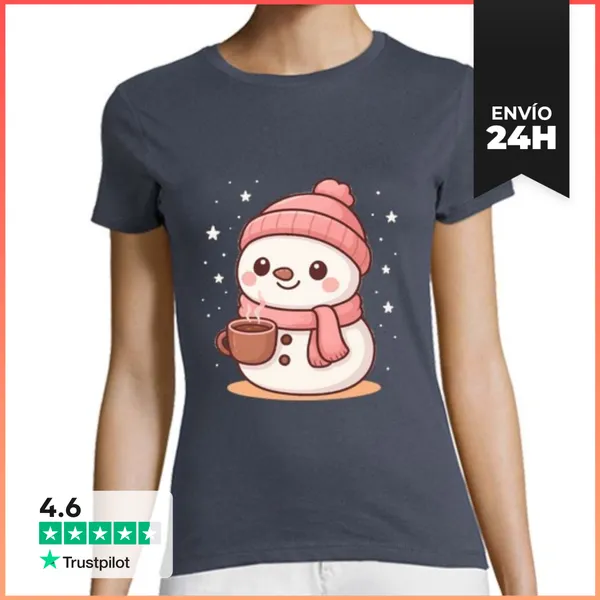 Camiseta Mujer Clásica Ilustración Navideña Cute De Muñeco De