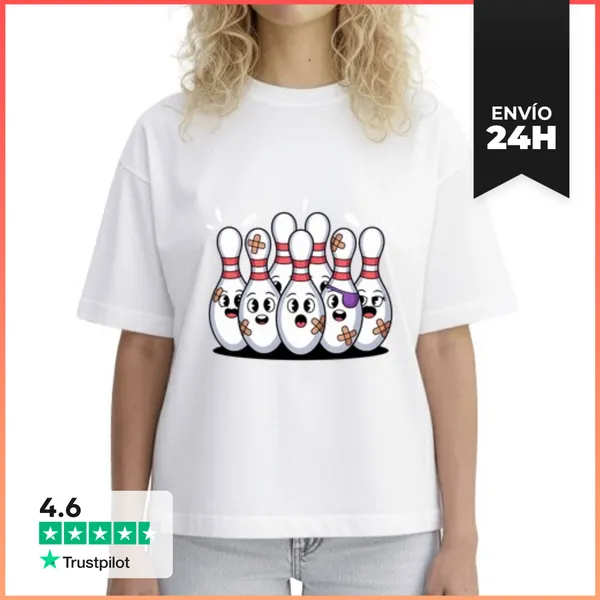 Camiseta Mujer Boxy Dibujo Animado De Bolos Divertidos Pino