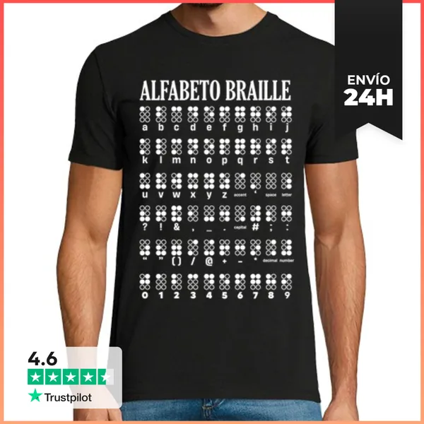 Camiseta Hombre Clásica Alfabeto Braille Abecedario Ciegos