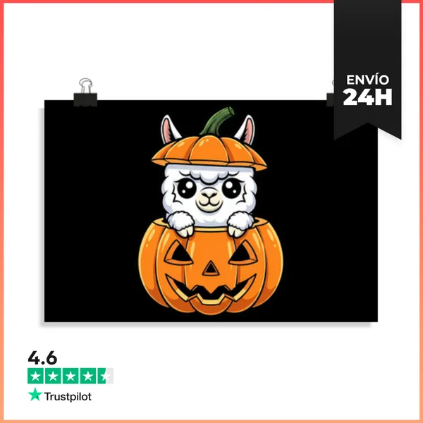 Póster Horizontal Linda Alpaca En Calabaza Diversión De H