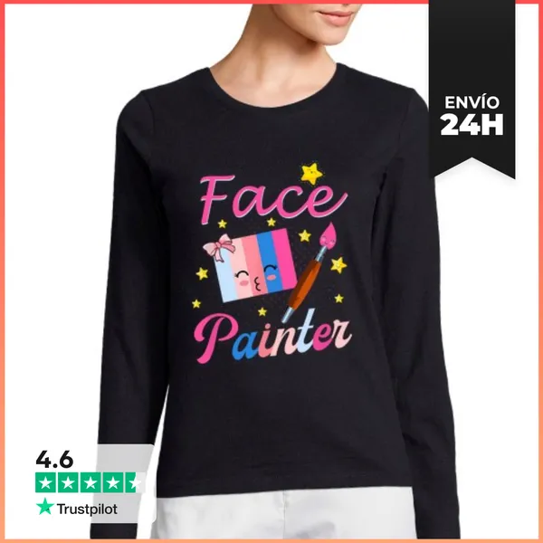 Camiseta Mujer Manga Larga Pintor De Caras Para Artista De