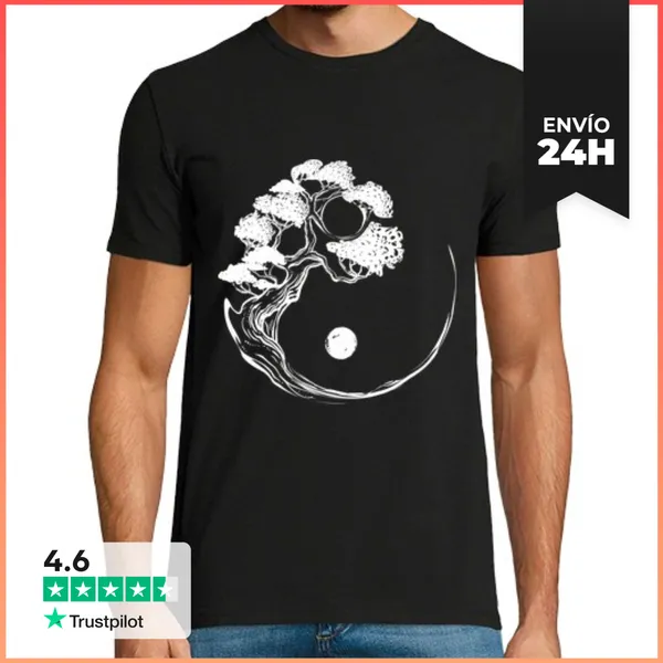 Camiseta Hombre Clásica Árbol Japonés A La Luz De La Luna, Manga.