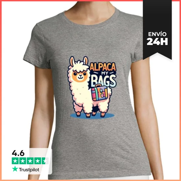 Camiseta Mujer Clásica Alpaca Mis Maletas Llama Divertida