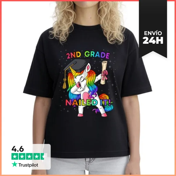 Camiseta Mujer Boxy Unicornio Dabbing Segundo Grado Lo Logró