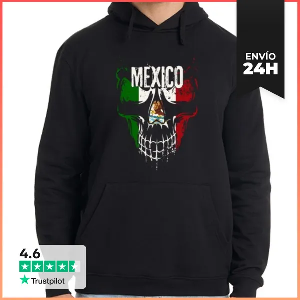 Sudadera Unisex Con Capucha Calavera México, Bandera México