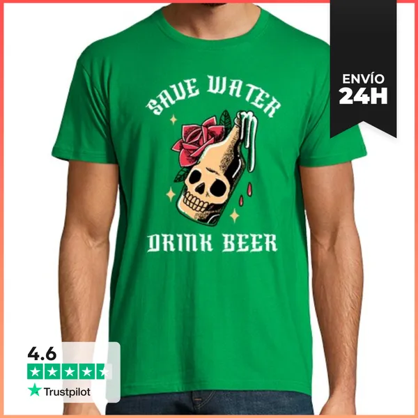 Camiseta Hombre Clásica Save Water Drink Beer LaTostadora