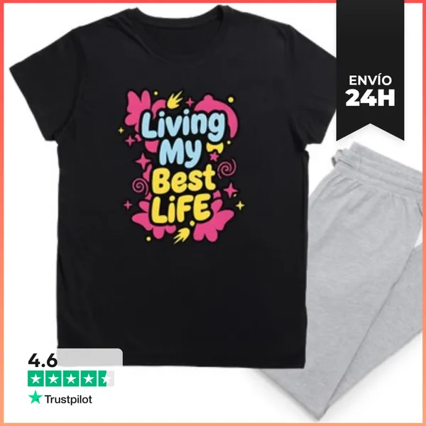 Pijama Viviendo Mi Mejor Vida - Cita Positiva De Arte Pop De Moda