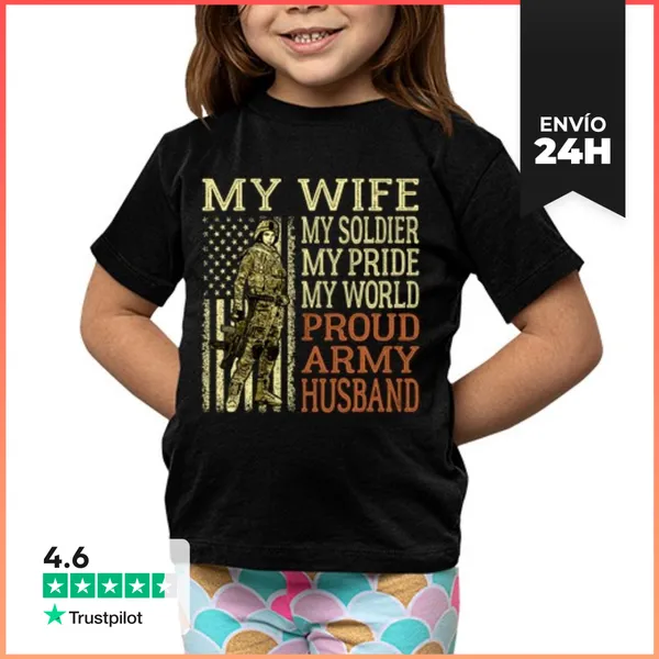 Camiseta Clásica Para Niños Mi Esposa Mi Soldado Héroe Orgulloso