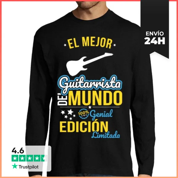 Camiseta Hombre Manga Larga El Mejor Guitarrista Del Mundo Regalo