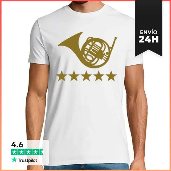 Camiseta Hombre Clásica Cuerno Francés Estrellas De Oro